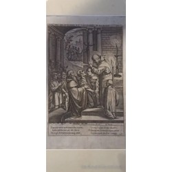Grabado Religioso Histórico - Escena Religiosa en Blanco y Negro