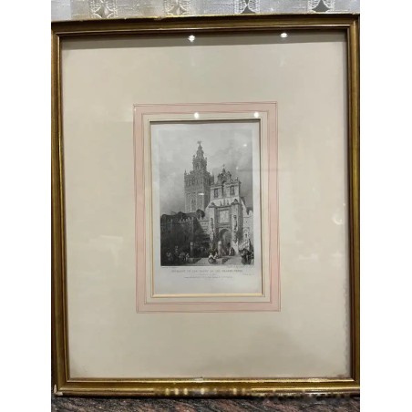 Grabado Histórico de la Giralda de Sevilla - Arquitectura Monumental Española