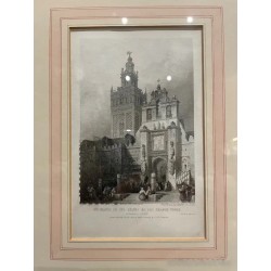 Grabado Histórico de la Giralda de Sevilla - Arquitectura Monumental Española