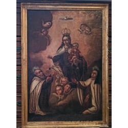 Óleo Barroco del Siglo XVII - Virgen del Carmen en Marco Dorado