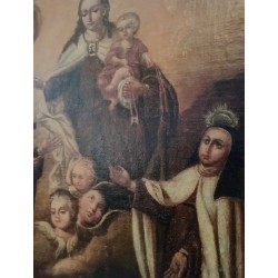 Óleo Barroco del Siglo XVII - Virgen del Carmen en Marco Dorado
