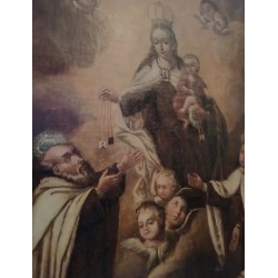 Óleo Barroco del Siglo XVII - Virgen del Carmen en Marco Dorado