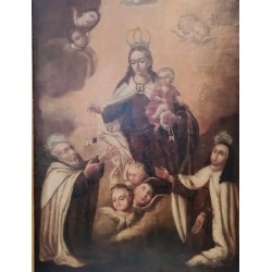 Óleo Barroco del Siglo XVII - Virgen del Carmen en Marco Dorado