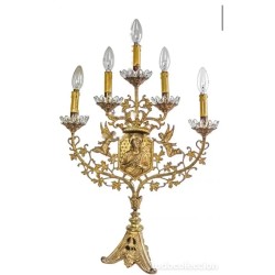 Candelabro Religioso de Metal Dorado - Obra de Arte Litúrgica con Sagrado Corazón