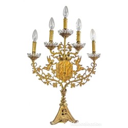 Candelabro Religioso de Metal Dorado - Obra de Arte Litúrgica con Sagrado Corazón