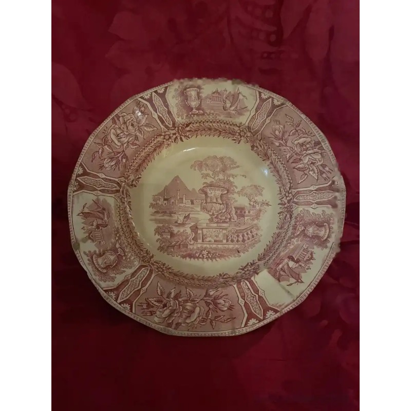 Plato de Cerámica Vintage Sarreguemines - Diseño Paisajístico en Tonos Rosa Plato de Cerámica Vintage Sarreguemines - Diseño Paisajístico en Tonos Rosa