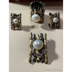 Conjunto de Joyería de Diseño Contemporáneo - Plata, Perlas y Gemas