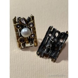 Conjunto de Joyería de Diseño Contemporáneo - Plata, Perlas y Gemas