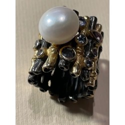 Conjunto de Joyería de Diseño Contemporáneo - Plata, Perlas y Gemas