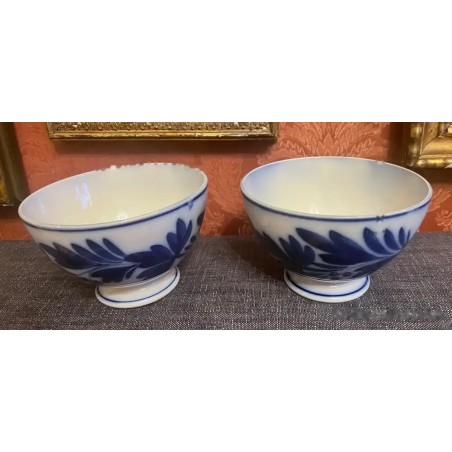 Cuencos de Porcelana Francesa Sarreguemines - Diseño Floral Azul y Blanco
