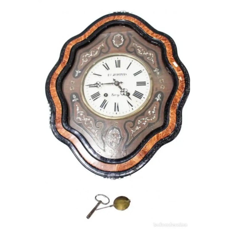 Elegante Reloj de Pared Isabelino Antiguo - Coleccionista Siglo XIX - Marquetería Vintage