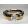 Anillo de Titanio Bicolor Elegante - Joya Moderna con Circonita Brillante