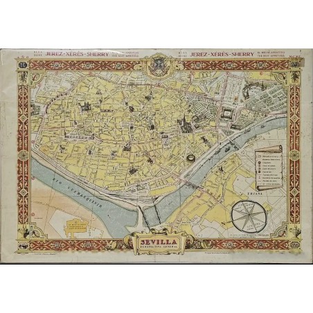 Mapa Histórico de Sevilla - Plano Vintage de Perspectiva General Años 50