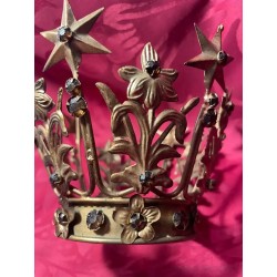 Corona Votiva Vintage para Imagen Religiosa - Diseño Barroco en Metal Dorado