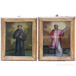 Pinturas Religiosas Antiguas Sobre Vidrio - Santos Mártires Escuela Alemana Siglo XVIII
