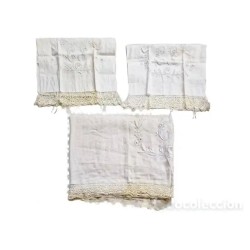 Juego de cama de hilo bordado con encaje de bolillo - principios del S.XX