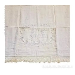 Juego de cama de hilo bordado con encaje de bolillo - principios del S.XX