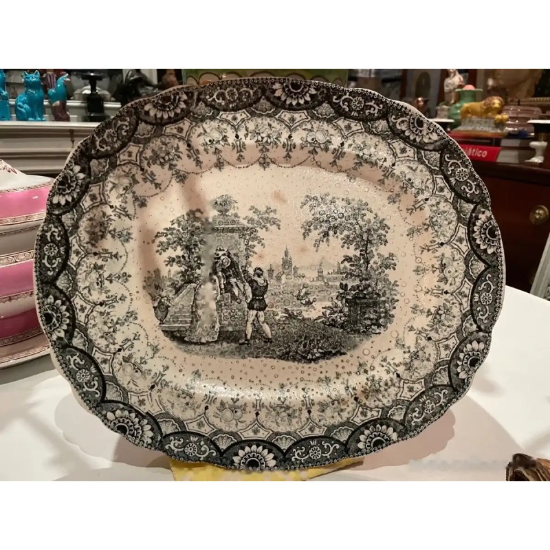 Bandeja Antigua La Cartuja Pickman - Porcelana Decorativa Escena Romántica