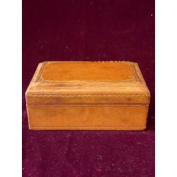 Caja Antigua de Cuero - Joyero Vintage con Cenefa Dorada Repujada Artesanal