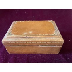 Caja Antigua de Cuero - Joyero Vintage con Cenefa Dorada Repujada Artesanal