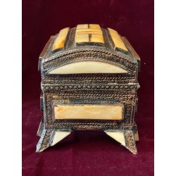 Cofre Antiguo Marroquí - Caja Artesanal Metal y Hueso Diseño Oriental Vintage