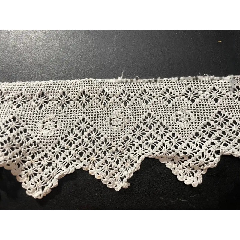 Encaje Antiguo de Ganchillo Floral - Puntilla Vintage 380cm x 8.5cm Algodón Crudo