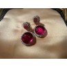Pendientes Colgantes Rubí y Diamantes - Aretes Oro Blanco Doble Gota Lujo Elegante