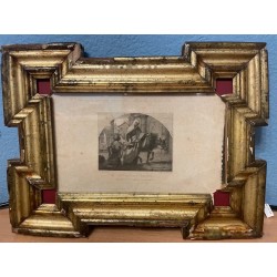 Grabado Antiguo San Francisco de Asís - Marco Oro Fino Siglo XIX Estilo Cassetta