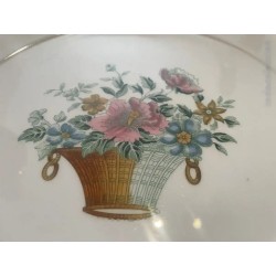 Fuente Circular Cartuja Pickman 32cm - Porcelana Serie Canasto Flores Vintage Colección