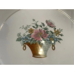 Fuente Circular Cartuja Pickman 32cm - Porcelana Serie Canasto Flores Vintage Colección