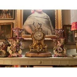 Pareja de Jarrones Antiguos de Porcelana Estilo Rococó - Decoración Floral Rosa