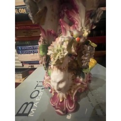 Pareja de Jarrones Antiguos de Porcelana Estilo Rococó - Decoración Floral Rosa