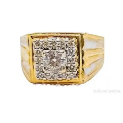 Sortija Sello de Oro Bicolor 18kt con Brillantes - Diseño Cuadrado Masculino