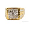 Sortija Sello de Oro Bicolor 18kt con Brillantes - Diseño Cuadrado Masculino