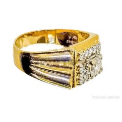 Sortija Sello de Oro Bicolor 18kt con Brillantes - Diseño Cuadrado Masculino