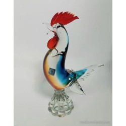 Figura de gallo en cristal de Murano soplado, colorido diseño