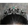 Tiara de Plata 925 con Diamantes y Esmeraldas - Corona Floral Nupcial Vintage