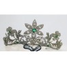 Tiara de Plata 925 con Diamantes y Esmeraldas - Corona Floral Nupcial Vintage