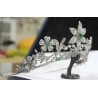 Tiara de Plata 925 con Diamantes y Esmeraldas - Corona Floral Nupcial Vintage