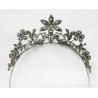 Tiara de Plata 925 con Diamantes y Esmeraldas - Corona Floral Nupcial Vintage