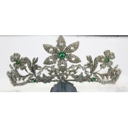 Tiara de Plata 925 con Diamantes y Esmeraldas - Corona Floral Nupcial Vintage