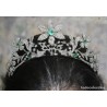 Tiara de Plata 925 con Diamantes y Esmeraldas - Corona Floral Nupcial Vintage