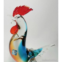 Figura de gallo en cristal de Murano soplado, colorido diseño