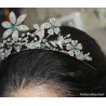 Tiara de Plata 925 con Diamantes y Esmeraldas - Corona Floral Nupcial Vintage