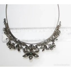 Tiara de Plata 925 con Diamantes y Esmeraldas - Corona Floral Nupcial Vintage