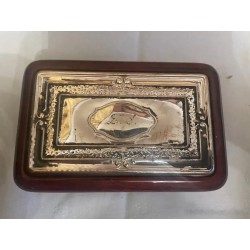 Caja de Madera Noble con Tapadera de Plata Grabada - Joyero Antiguo con Iniciales