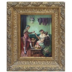 Óleo sobre Tabla de Manuel Montoya - Escena Costumbrista Torero y Mujeres