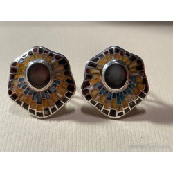 Pendientes de Plata con Mosaico de Esmaltes y Piedra Central - Diseño Artesanal