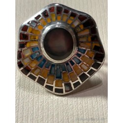 Pendientes de Plata con Mosaico de Esmaltes y Piedra Central - Diseño Artesanal