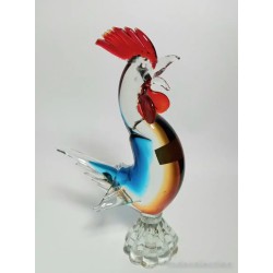 Figura de gallo en cristal de Murano soplado, colorido diseño